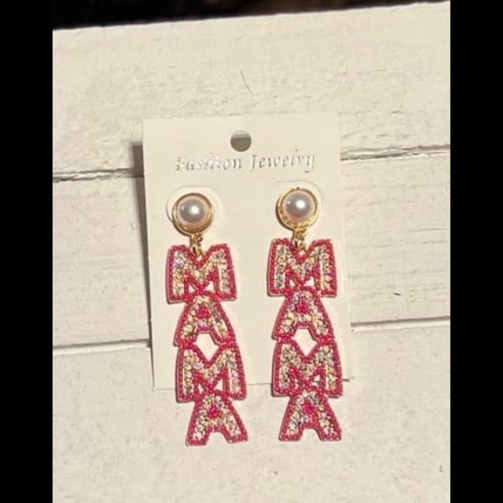 Fashion Jewelry Pink and Gold 'MAMA' Earrings
